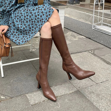 Xajzpa New Style Luxury Women High Heel Boot Sexy Knee High Boot Ladies Pointed Toe Side Zipper Shoes Fashion Knight Boot Zapatos Mujer